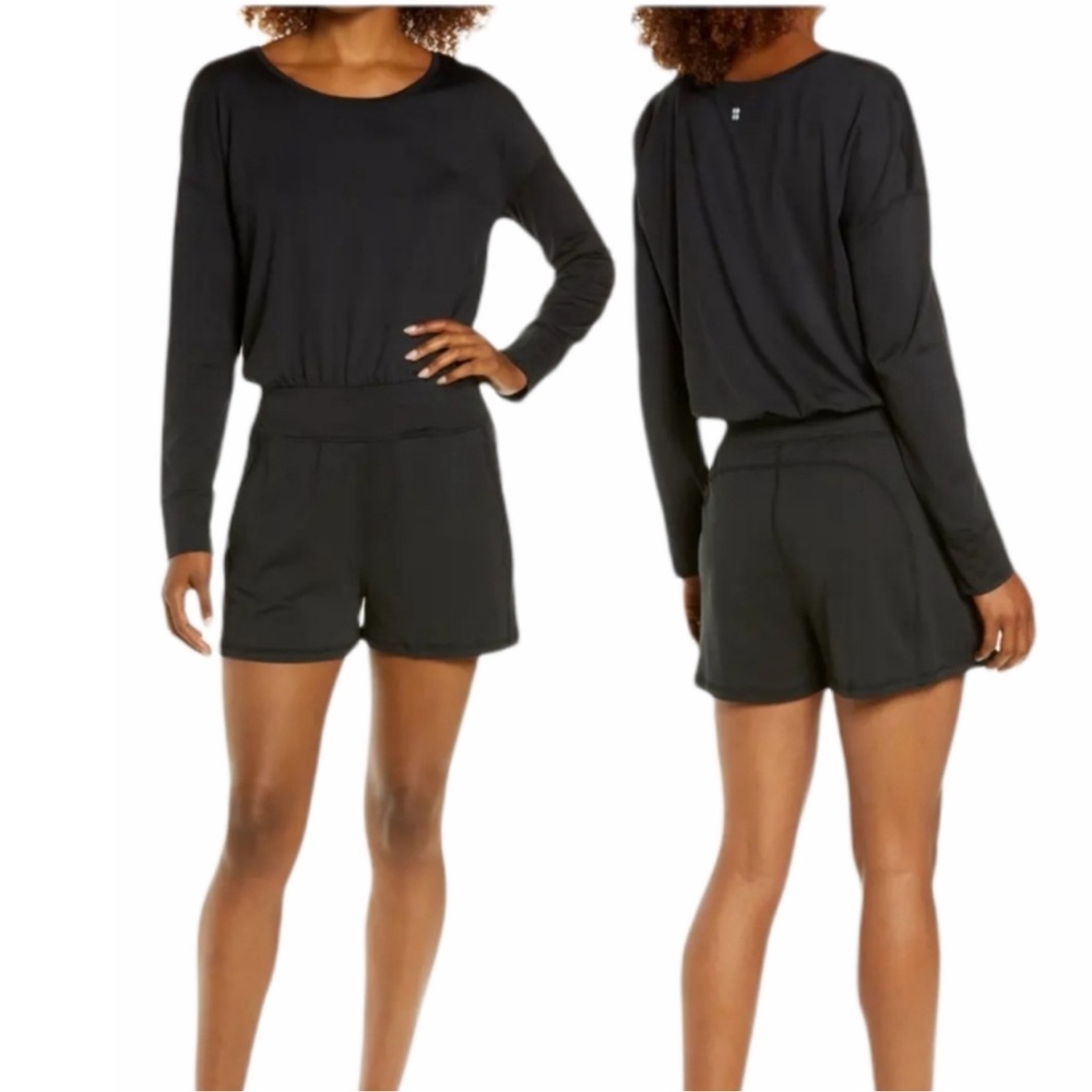 SWEATY BETTY Gary NEW Long Sleeve Romper Size L Black NEW